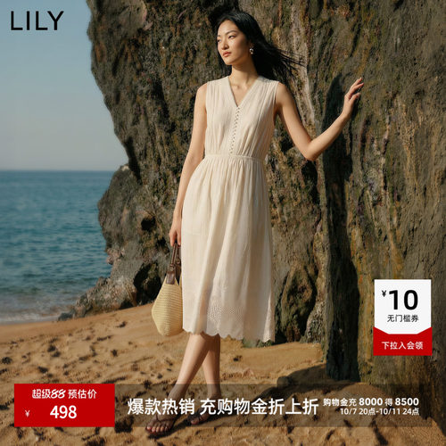 LILY蕾丝纯棉收腰无袖法式连衣裙