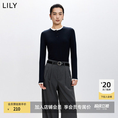 LILY羊毛混纺通勤撞色假两件T恤