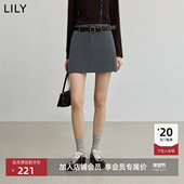 LILY2025新款 格雷系学院风气质通勤防走光A字半身裙灰色短裙女