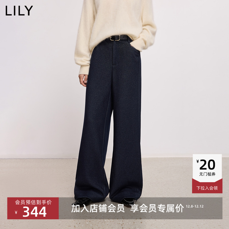 LILY通勤百搭阔腿高腰直筒休闲裤