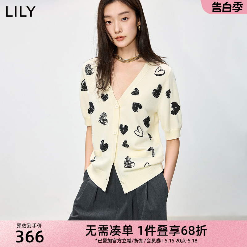 爱心印花开衫LILY短袖修身针织