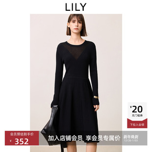 小黑裙 修身 商场同款 女装 圆领黑色针织裙连衣裙 LILY2025新款