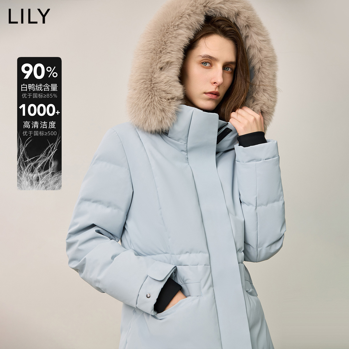 【极寒工装派克】LILY2024冬新款女装狐狸毛领鸭绒羽绒服外套短款