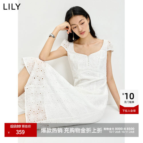 LILY通勤莱赛混纺短袖法式连衣裙