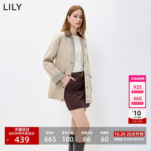 LILY2026秋新款巴恩风灯芯绒复古撞色翻领宽松休闲风衣外套女短款