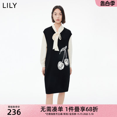 Lily新款V领都市时尚针织连衣裙