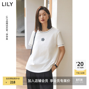 LILY夏新款 舒适全棉设计感浪漫玫瑰休闲复古百搭T恤上衣 女装
