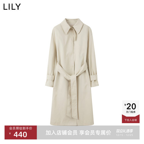 【商场同款】LILY2025秋新款翻领腰带宽松廓形气质通勤风衣外套女
