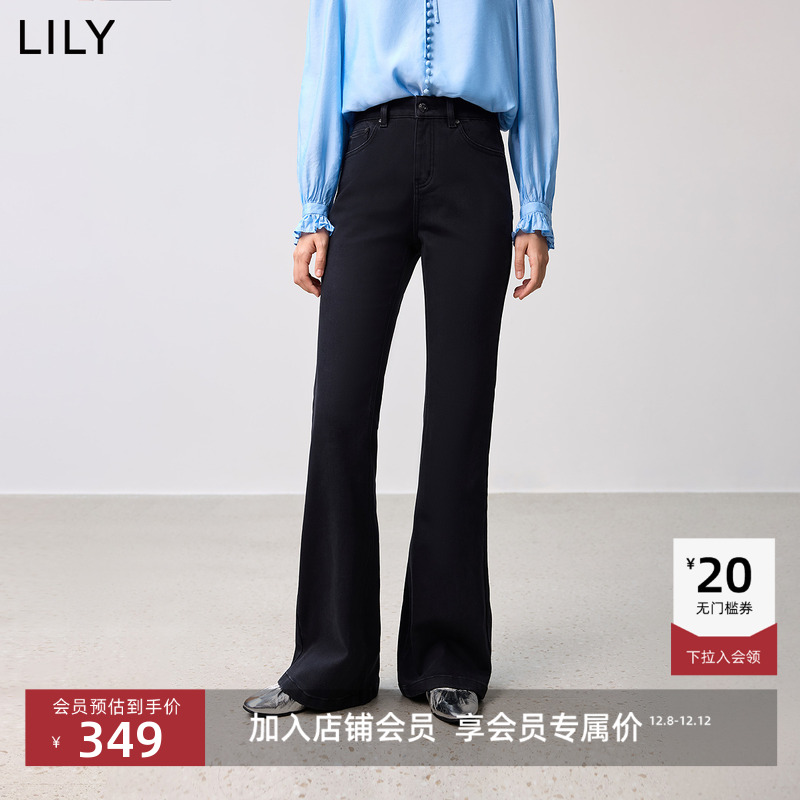 LILY通勤高腰修身新款黑色喇叭裤