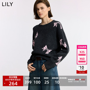 【天猫预售】李沁代言LILY秋冬新款女装蝴蝶结提花修身针织衫毛衣