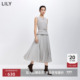 LILY2026春新款 莱赛尔亚麻混纺无袖 圆领气质通勤浅色拼接连衣裙女