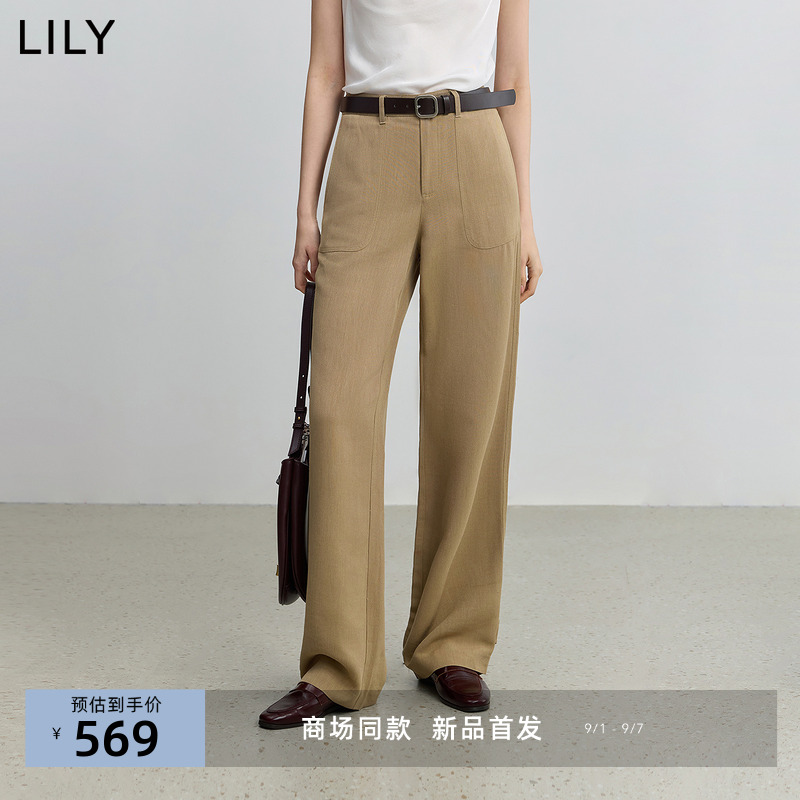 【商场同款】LILY2025秋新款女装含亚麻简约百搭通勤直筒裤休闲裤