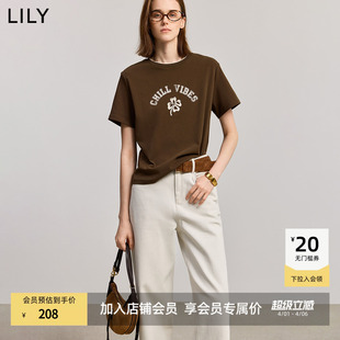 复古撞色字母四叶草印花短袖 圆领休闲通勤T恤 女装 LILY2026夏新款