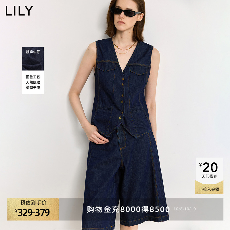 LILY百搭棉麻工装无袖牛仔马甲