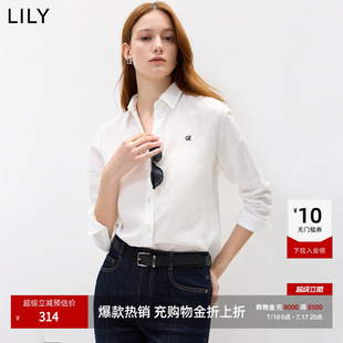 LILY2026秋新款女装莱赛尔亚麻混纺翻领宽松直筒休闲通勤衬衫外套