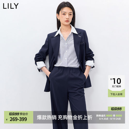 LILY通勤藏青色复古新款西装外套