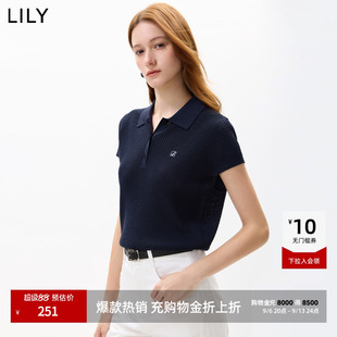 女装 LILY2026秋新款 含莱赛尔亚麻复古POLO领华夫格休闲通勤针织衫