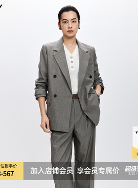 LILY2026春新款复古老钱风格雷系条纹廓形宽松休闲通勤西装外套女