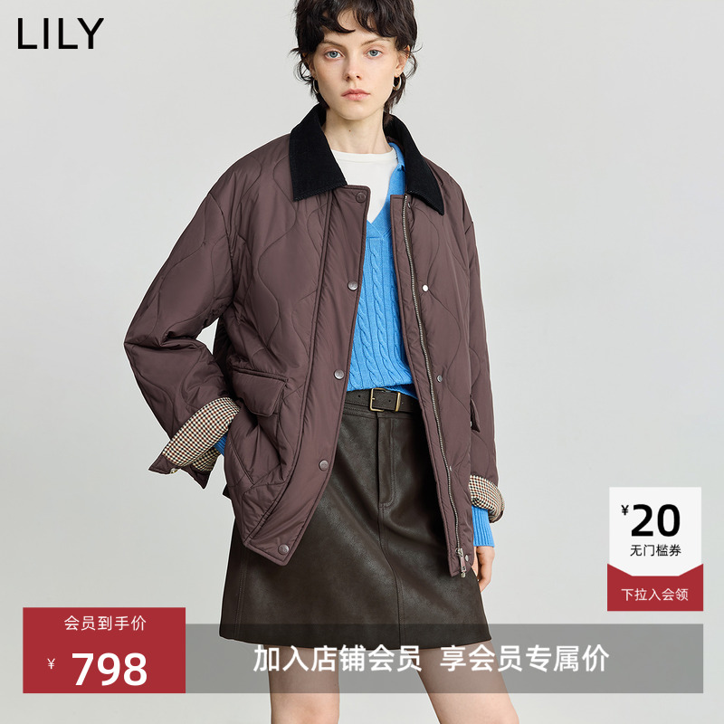 LILY通勤撞色灯芯绒工装外套棉服