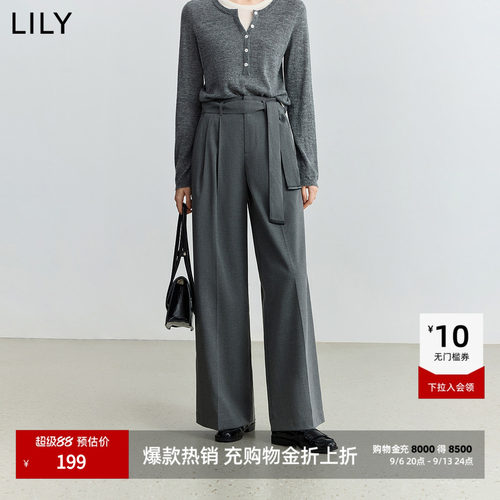 LILY通勤收腰格雷系阔腿休闲裤