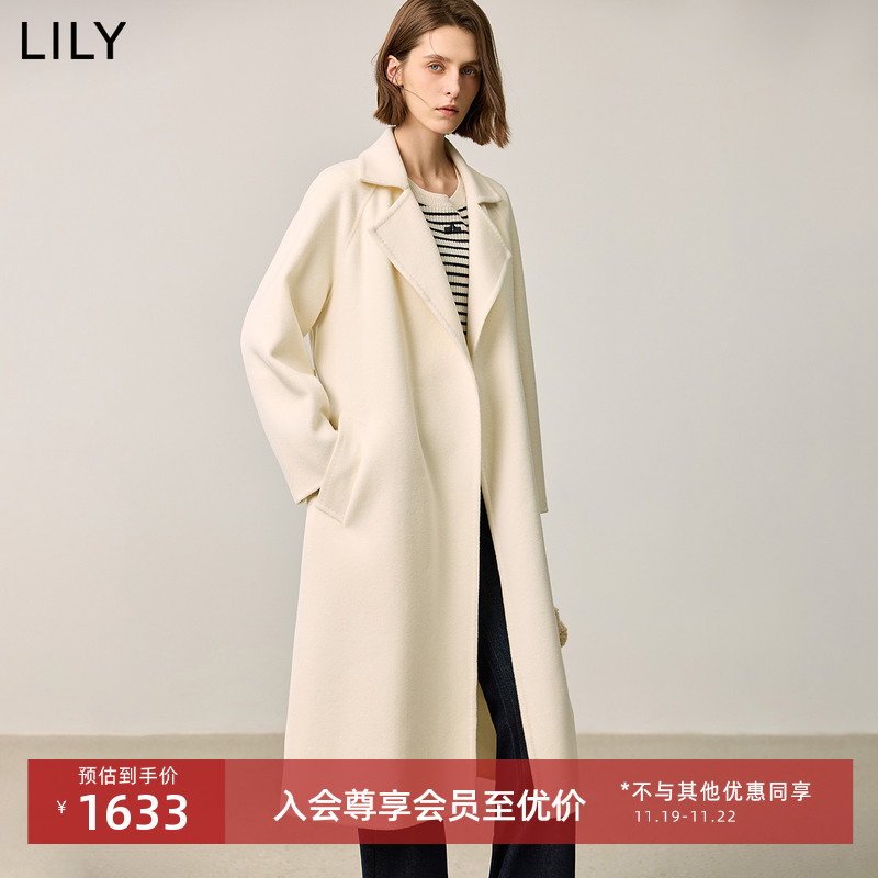 【汪雨橦同款】LILY2024冬新款含山羊绒垂感百搭通勤双面呢大衣女