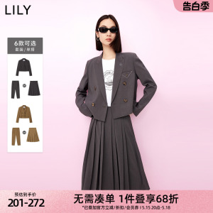 LILY女装美式复古职场减龄短款小西装外套西装裤百褶裙宽松套装