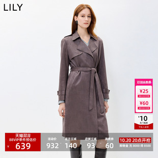 LILY2026秋新款复古翻领宽松休闲通勤腰带收腰百搭长袖风衣外套女