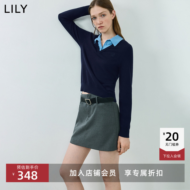 LILY通勤针织衫学院风假两件毛衣