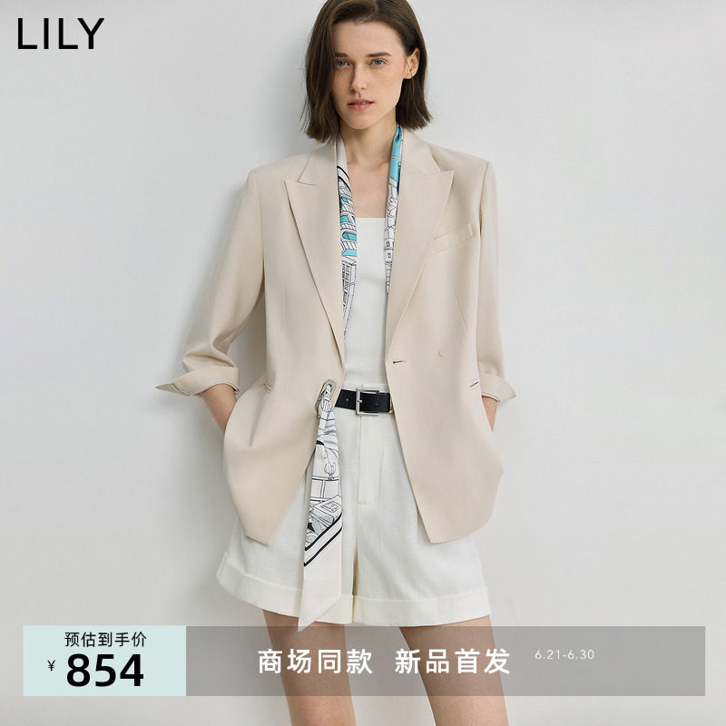 【ART系列】商场同款LILY2025夏新款女装老钱风丝巾收腰西装外套