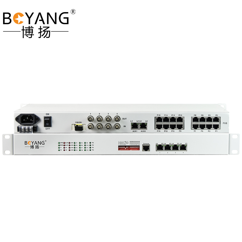 博扬 综合业务电话光端机 4路E1+8路电话+4路千兆隔离网口单纤12