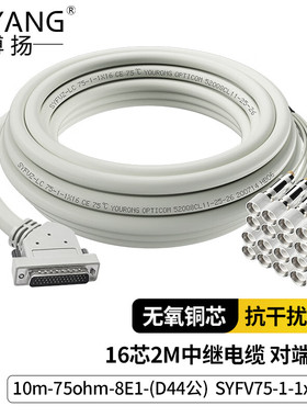 博扬16芯2M中继电缆10m-75ohm-8E1-(D44公)SYFV75-1-1*16适配华为