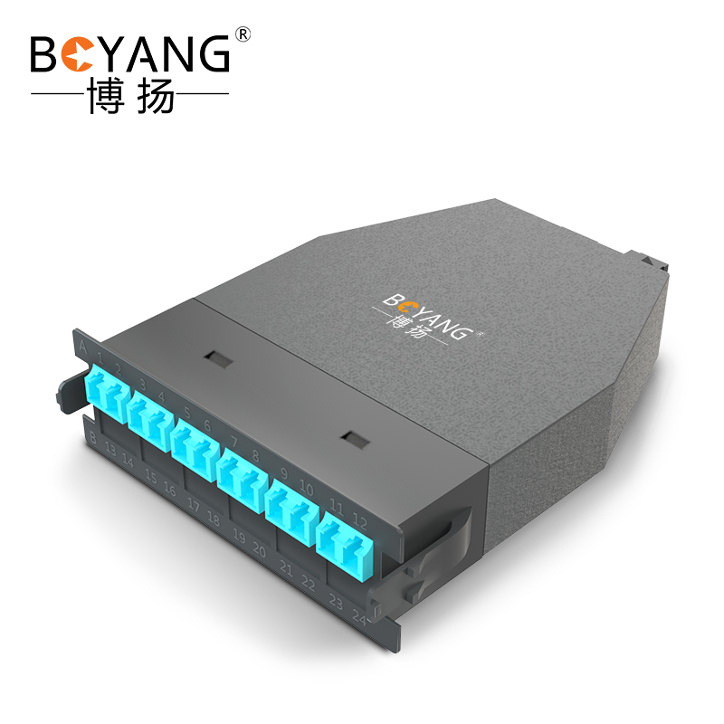 博扬 预端接12芯MPO转接盒 OM4高密度MPO转LC转换模块(1进12出O