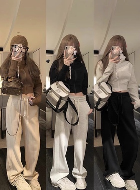 NSS E0LEECTLEN 新晋神裤 堆叠感纯色直筒加绒卫裤灰色运动休闲裤