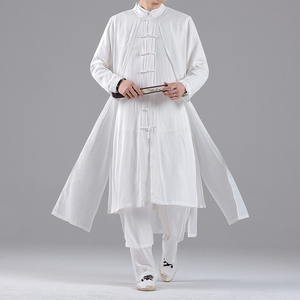 中国风男装禅修居士服中长款风衣中式改良汉服开衫复古风道袍唐装