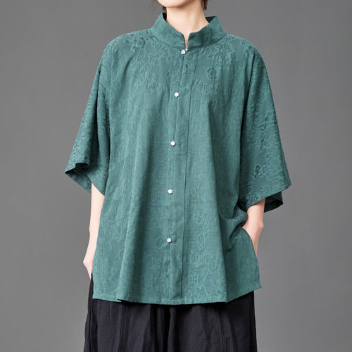 夏季薄款立领七分袖汉服衬衫