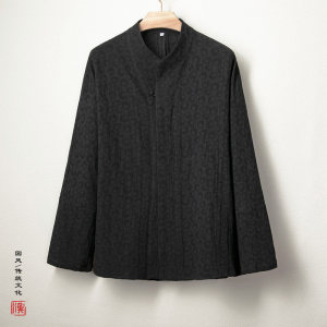 中国风男装提花衬衫男长袖中式复古改良汉服棉麻衬衣宽松大码上衣