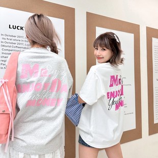 欧若风 宽松T恤圆领潮流百搭国潮美式 MEDM三色印花短袖 休闲春夏季