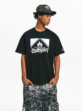 BURNIN*方片小火苗logo情侣宽松夏季短袖t恤潮流半袖休闲百搭
