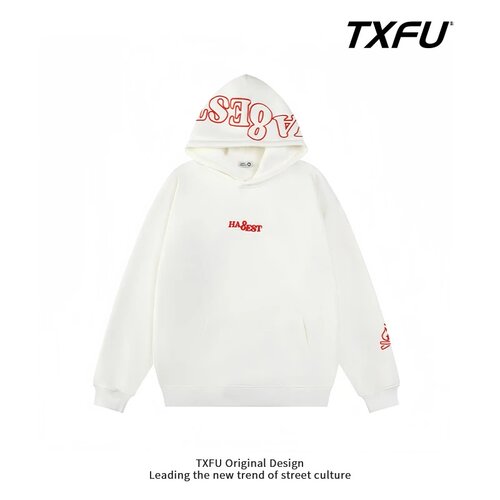 TXFU美式字母小火苗刺绣连帽卫衣男女秋冬百搭宽松设计感情侣外套