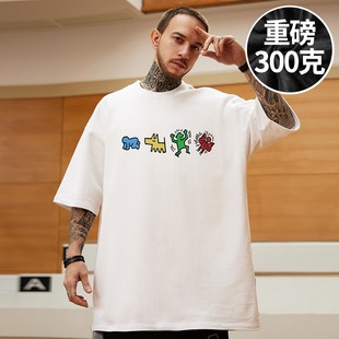 打底衫 重工刺绣重磅300g男款 纯棉胖子半袖 加肥加大码 宽松T恤短袖