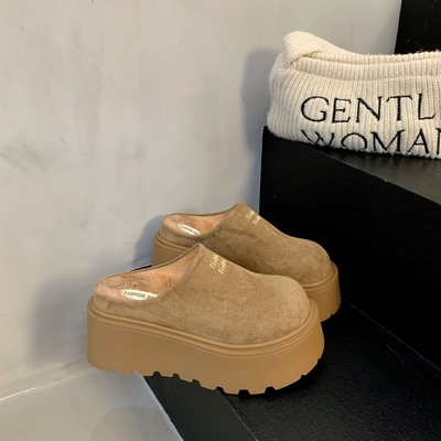 8CM～厚底增高勃肯鞋女秋冬加绒2025新款包头半拖鞋博肯外穿棉拖
