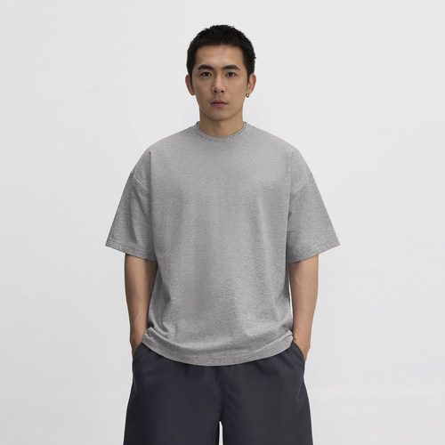 255g新疆长绒棉双层领短袖T恤男