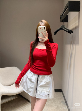 【高品质实拍yb】2026春夏气质红色字母坎肩设计感长袖T恤打底衫