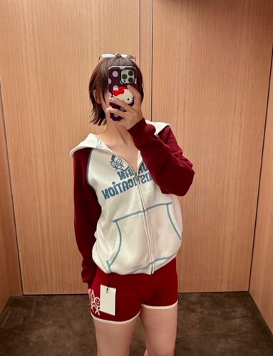 【高品质实拍yb】新火柴人印花小众设计撞色明线连帽拉卫衣外套