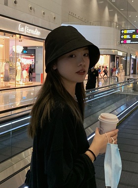 日本RX麂皮绒渔夫帽纯色日系显脸小百搭休闲遮脸水桶帽子女盆帽潮