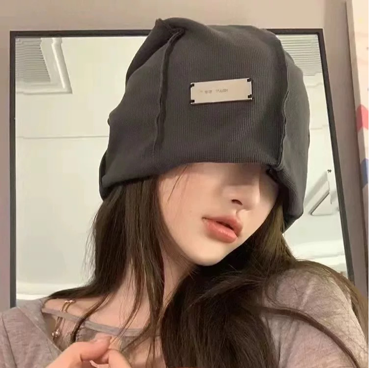 堆堆帽日系女秋冬金属小标包头帽