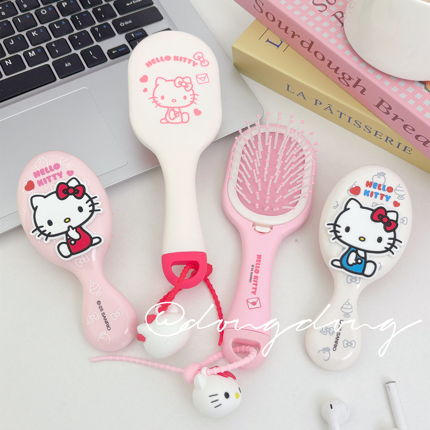 卡通可爱正版kitty气垫梳气囊按摩梳子镜子一体便携小随身防静电