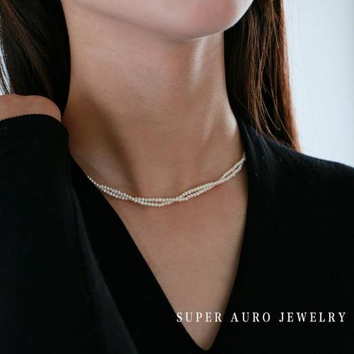 AURO纯天然珍珠细致双层锁骨项链