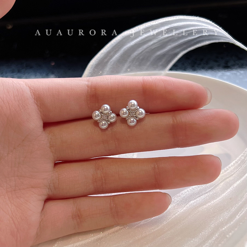 高定四叶草幸运极光珍珠耳钉