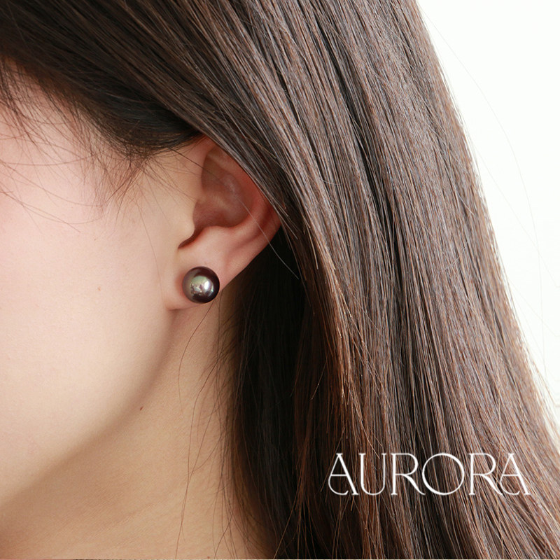 纯天然淡水爱迪生梦幻深紫黑珍珠罕见炫彩极光正圆媲美大溪地耳钉